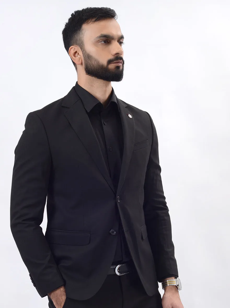Black Solid Regular Fit Blazer | JB Studio