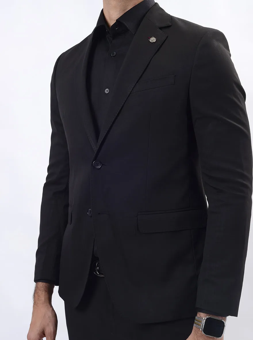 Black Solid Regular Fit Blazer | JB Studio