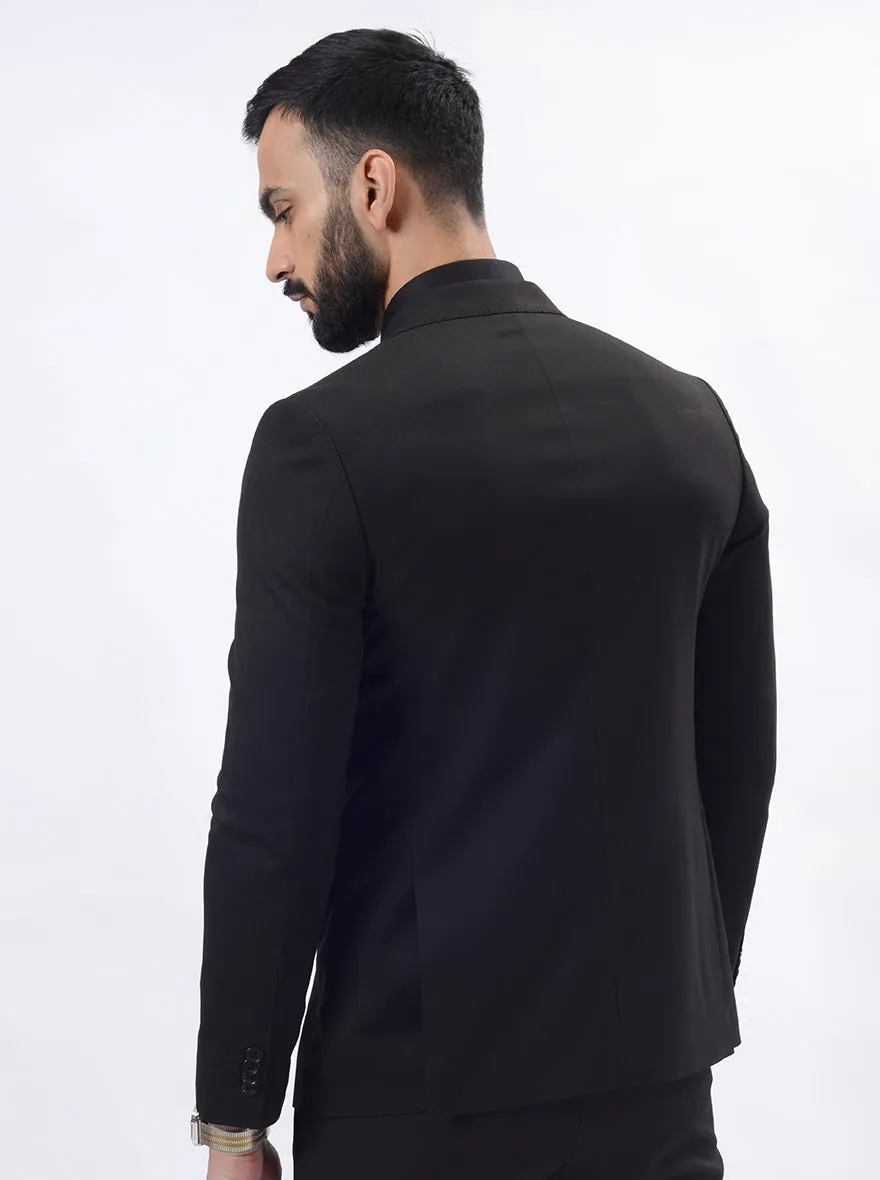 Black Solid Regular Fit Blazer | JB Studio