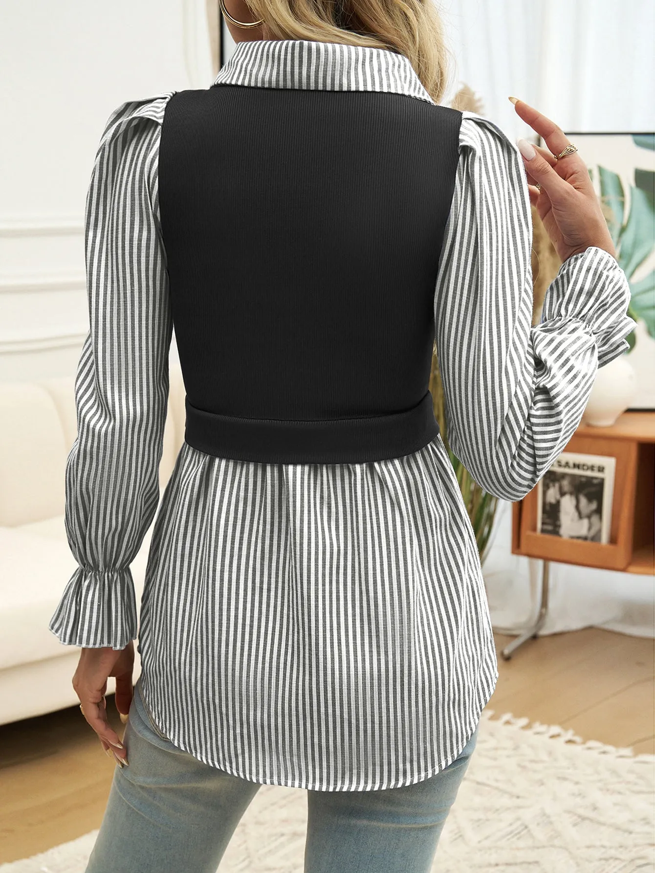 Black Striped Towfer Styling Shirt