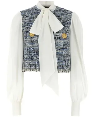 Bleu Jean Tweed Bow Neck Jacket