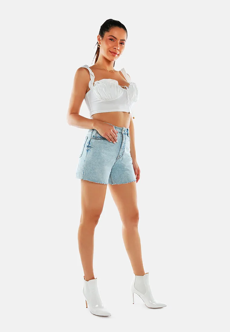 Blue Acid Wash Raw Hem Jeans Shorts