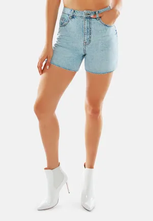 Blue Acid Wash Raw Hem Jeans Shorts