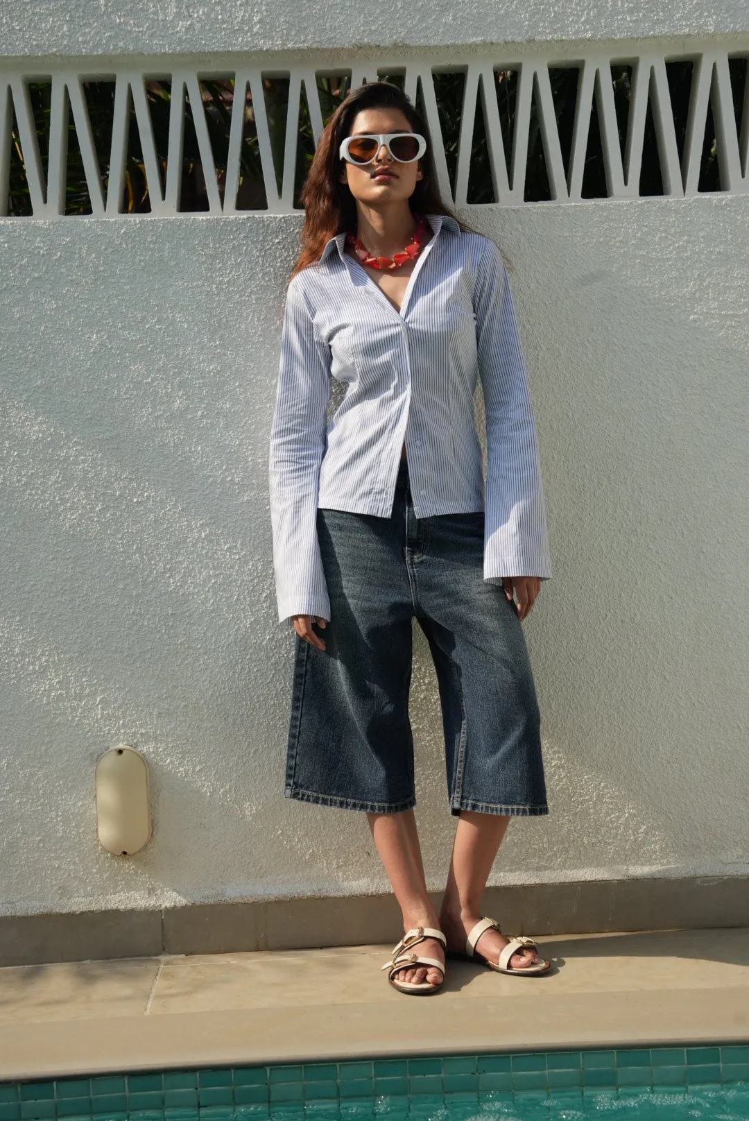 Blue Striped Fitted Shirt