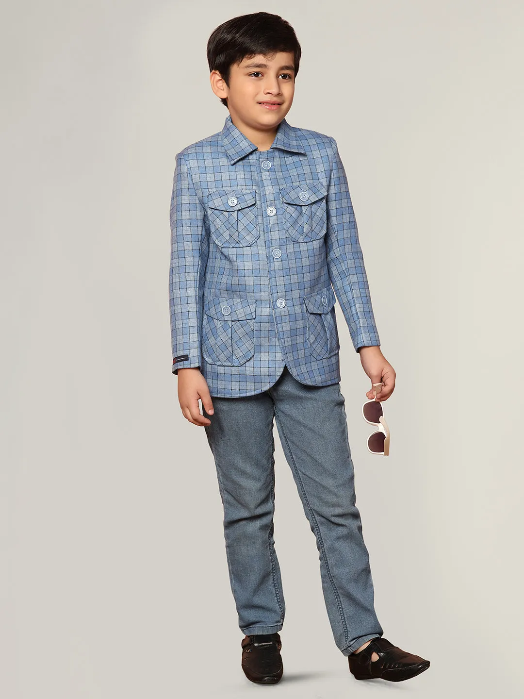 Blue Tweed Checkecd Jacket
