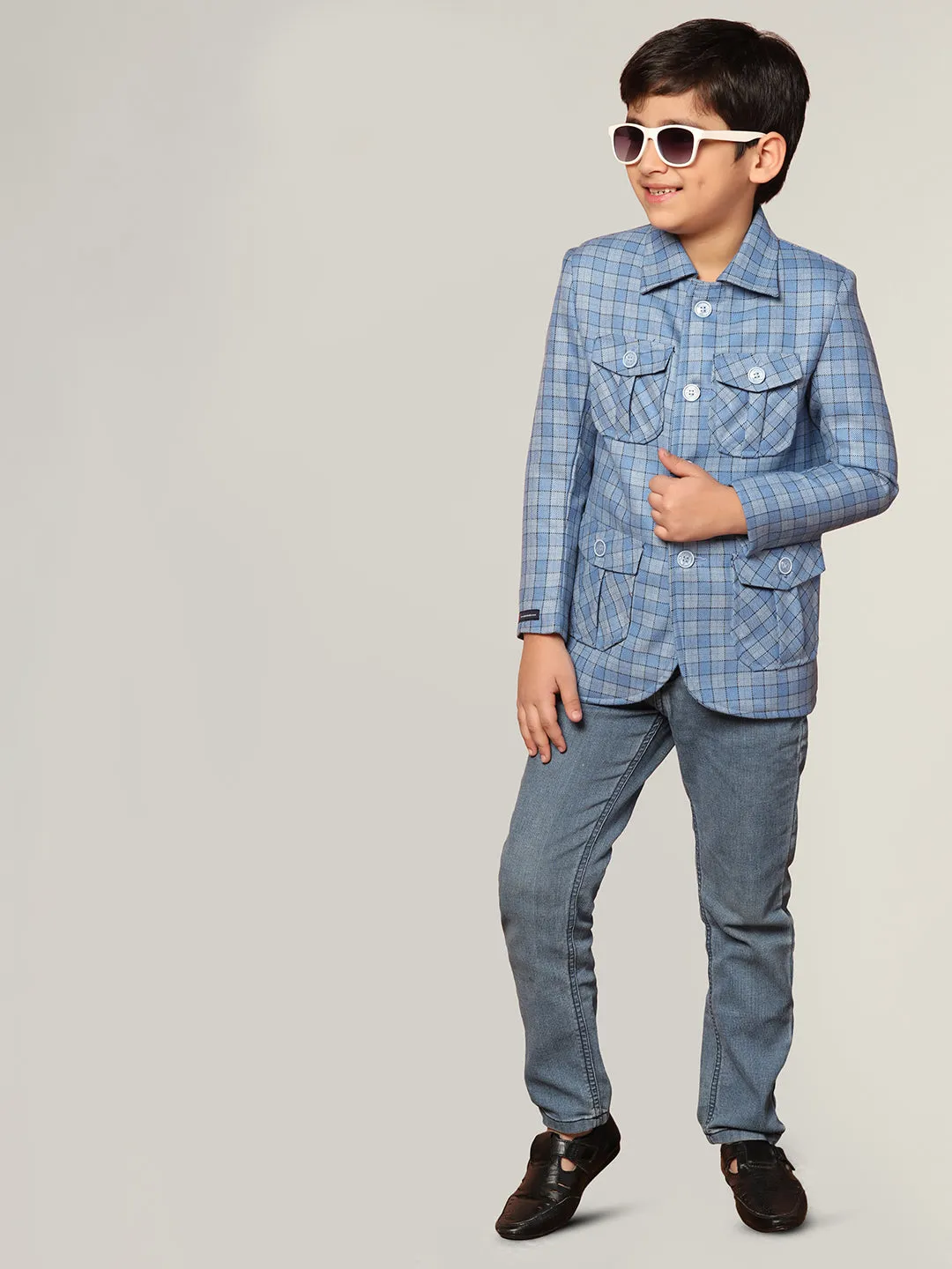 Blue Tweed Checkecd Jacket