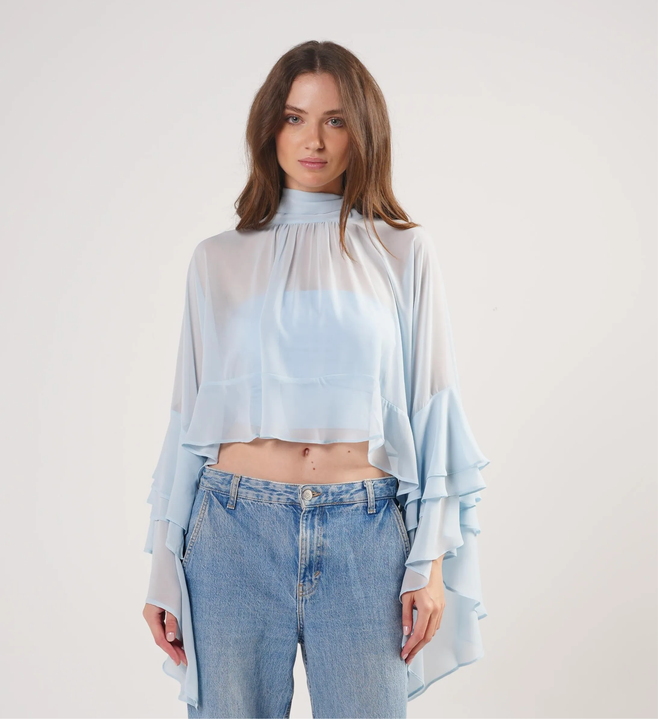 Boho Chic Blouse in Powder Blue