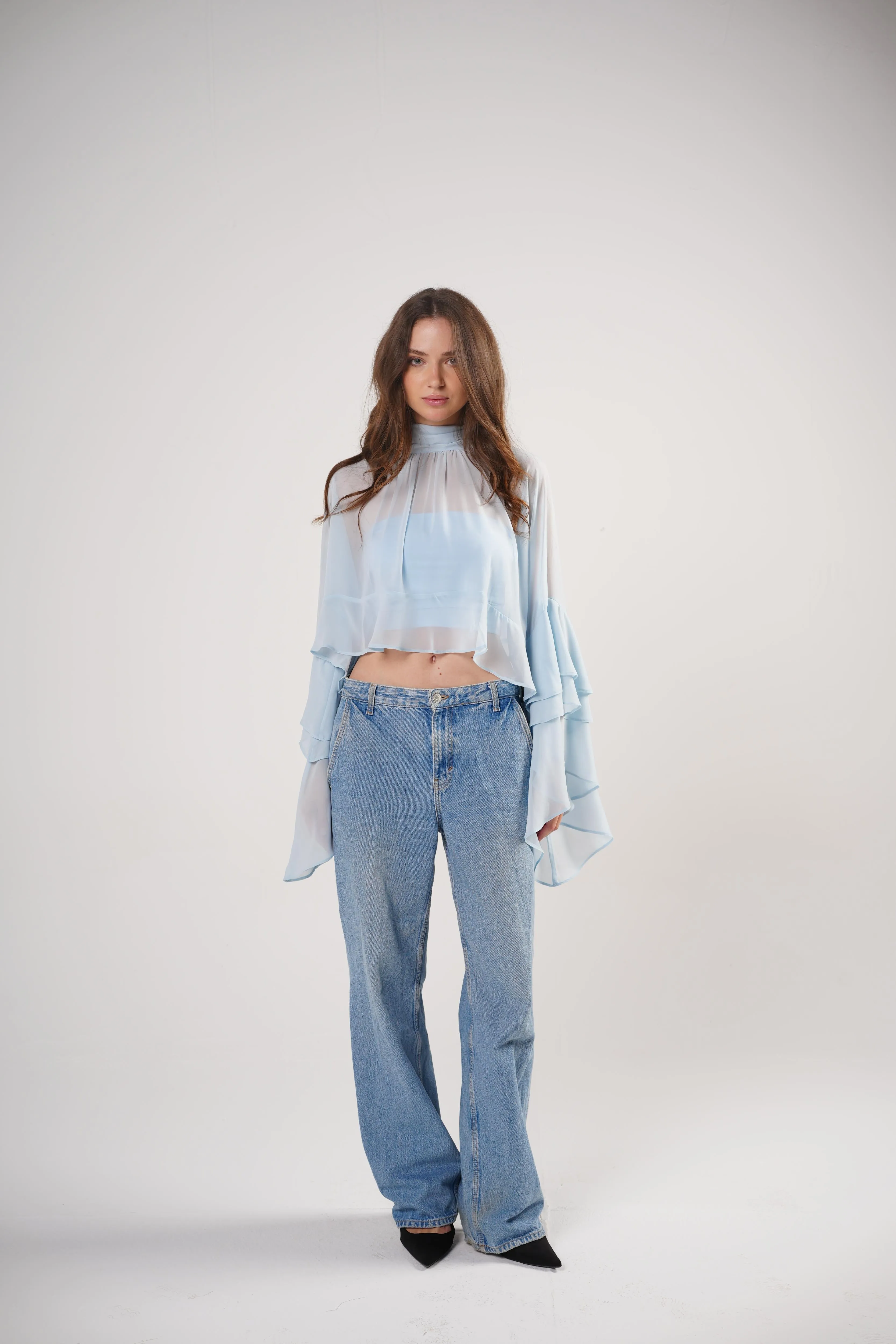 Boho Chic Blouse in Powder Blue