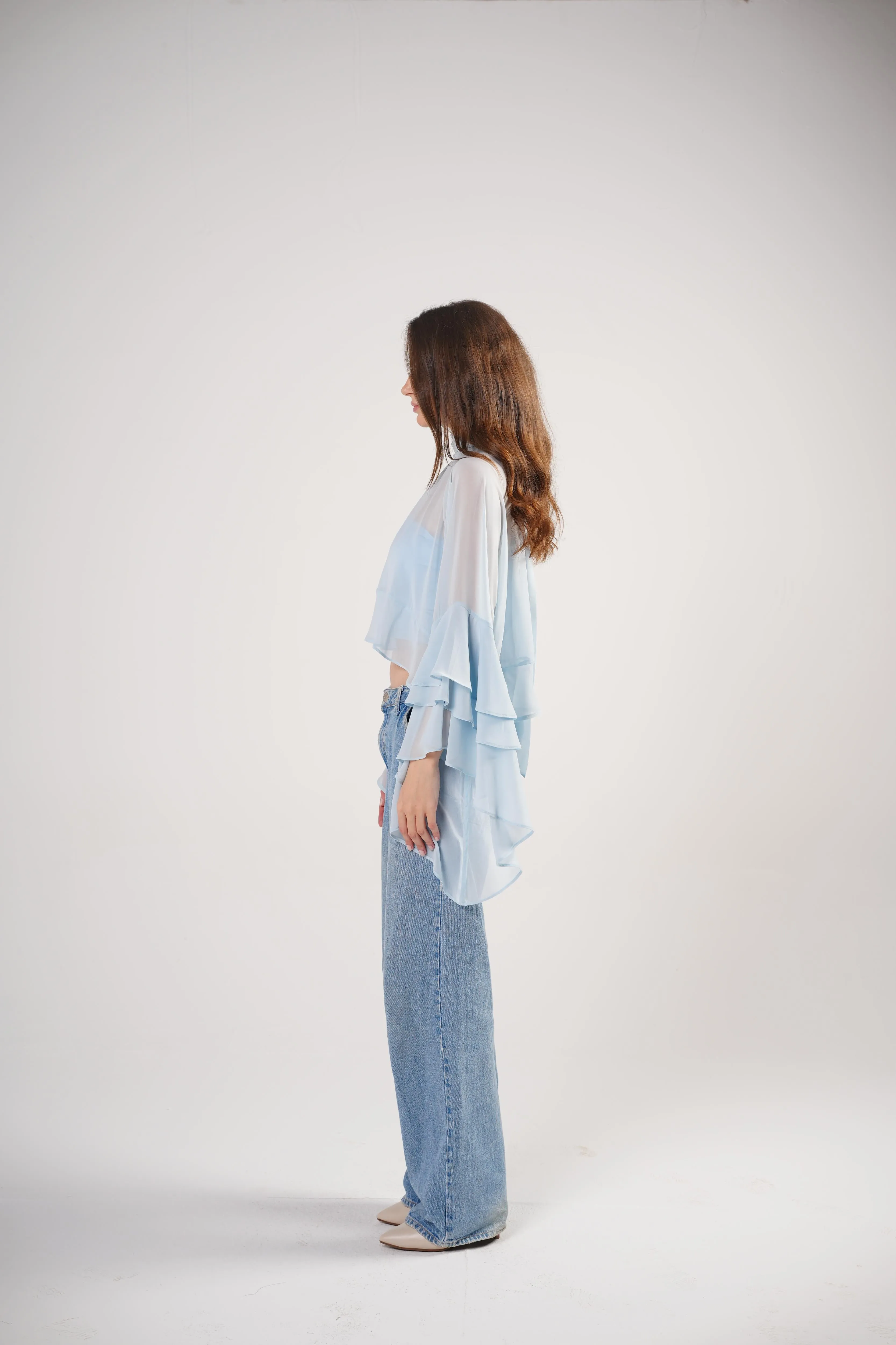 Boho Chic Blouse in Powder Blue