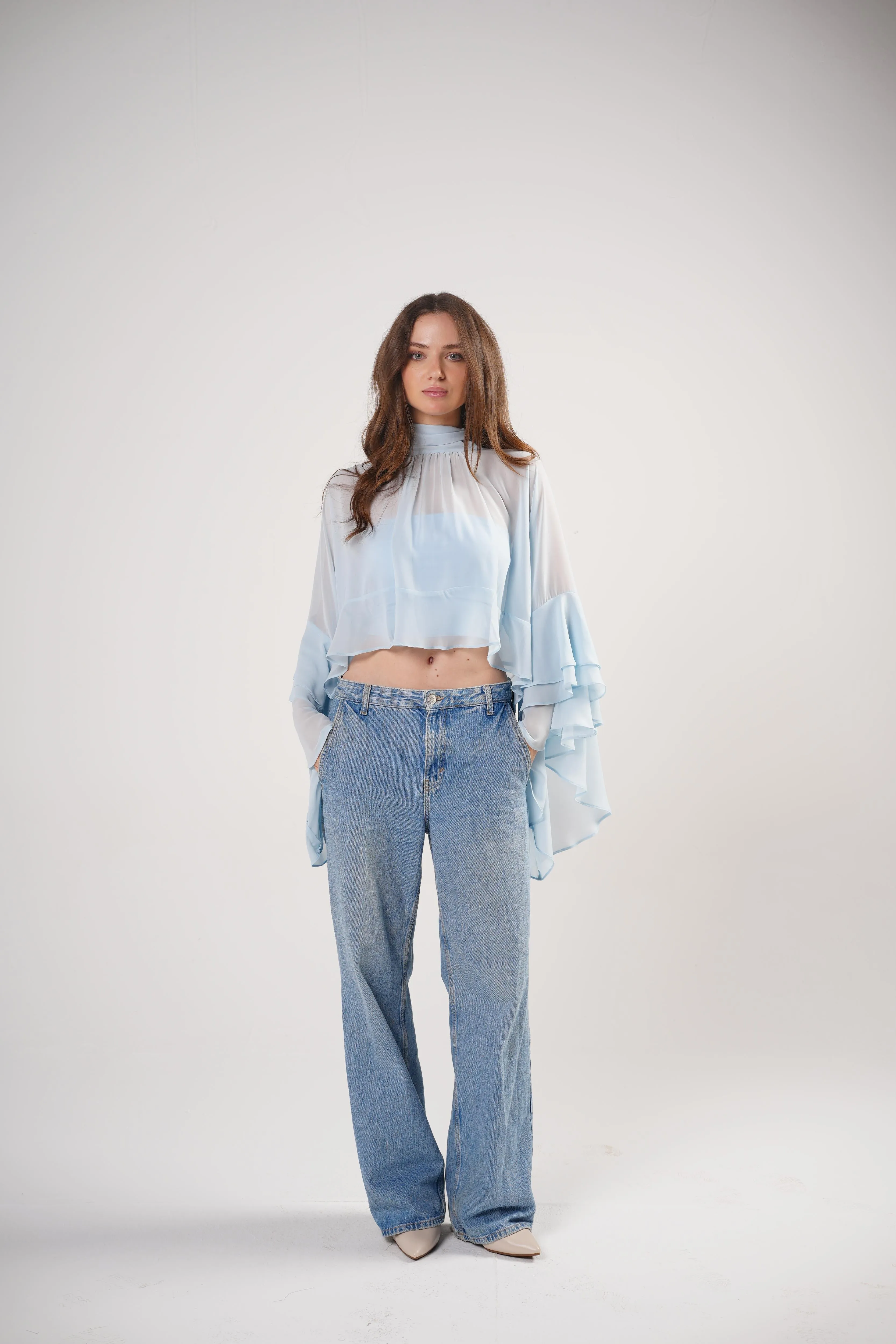 Boho Chic Blouse in Powder Blue