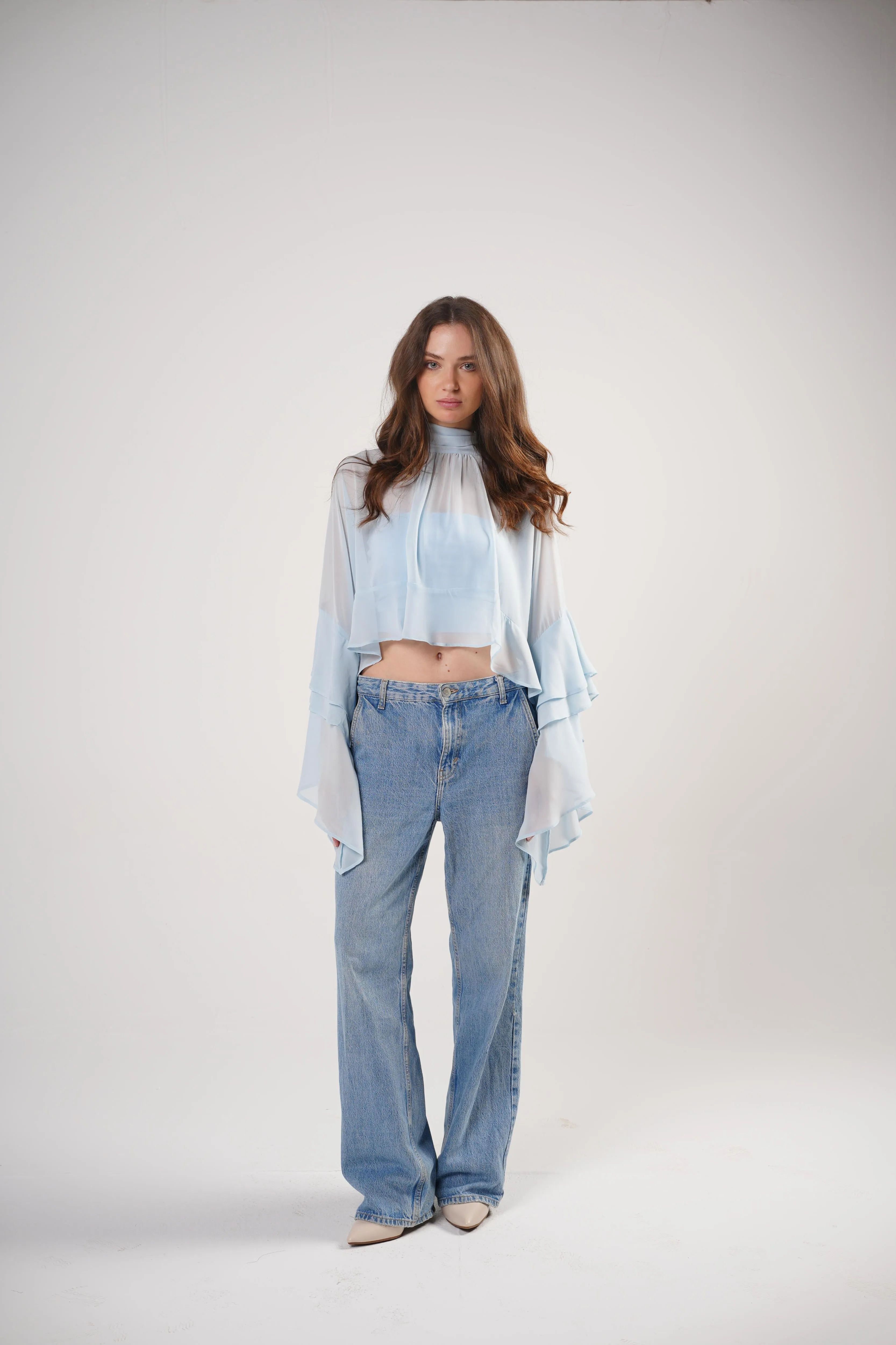 Boho Chic Blouse in Powder Blue