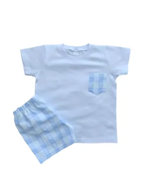 Boys Blue Check Short Sets