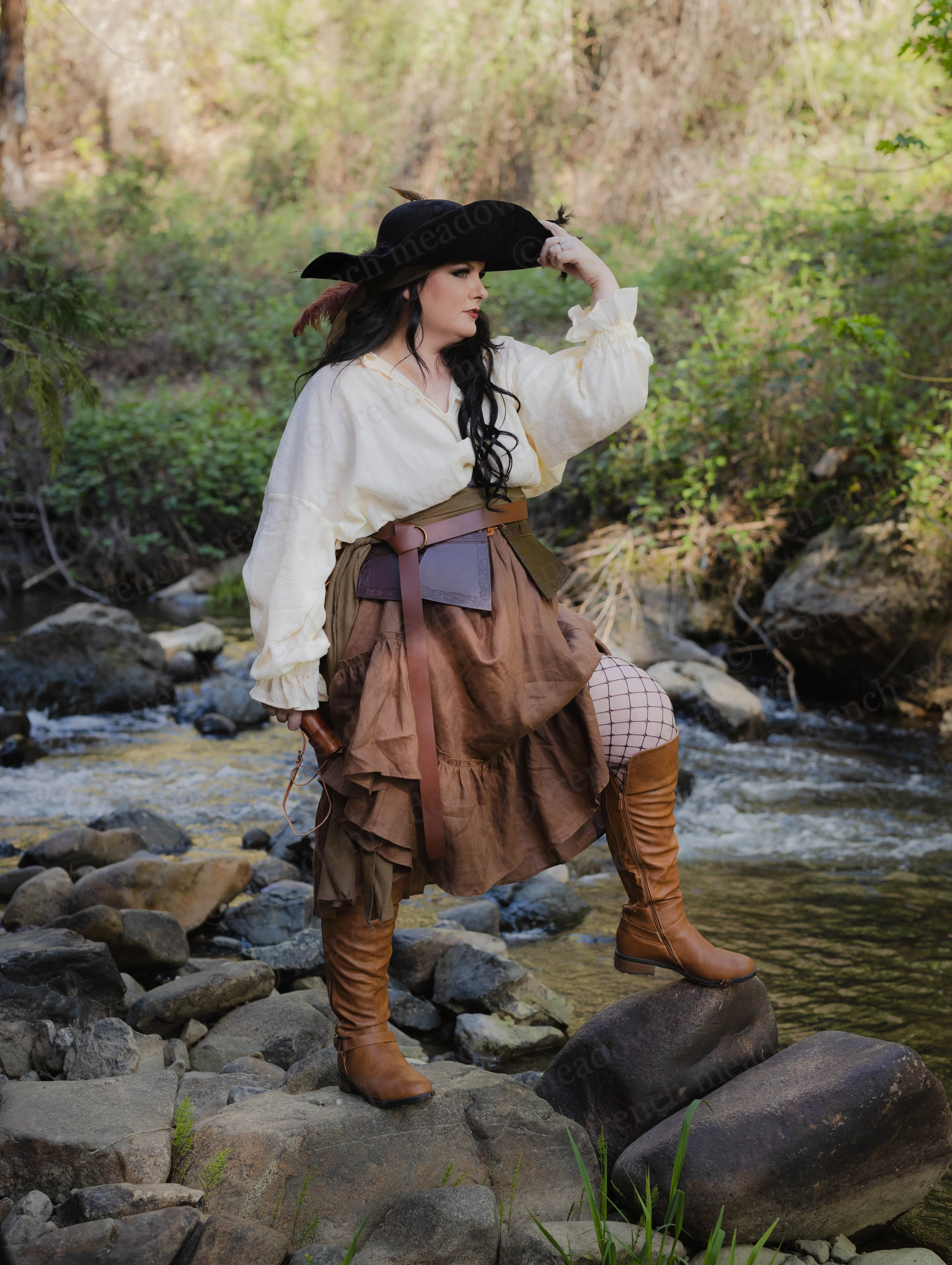 Brown Linen Ruffle Skirt