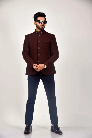 Brown Tweed Woven Blazer For Wedding's