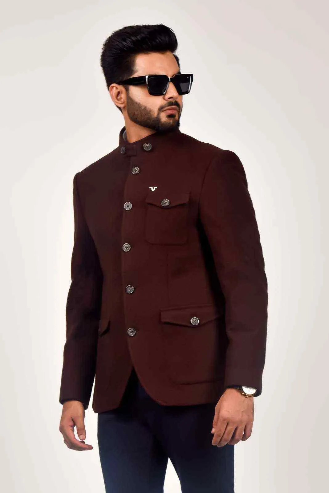 Brown Tweed Woven Blazer For Wedding's