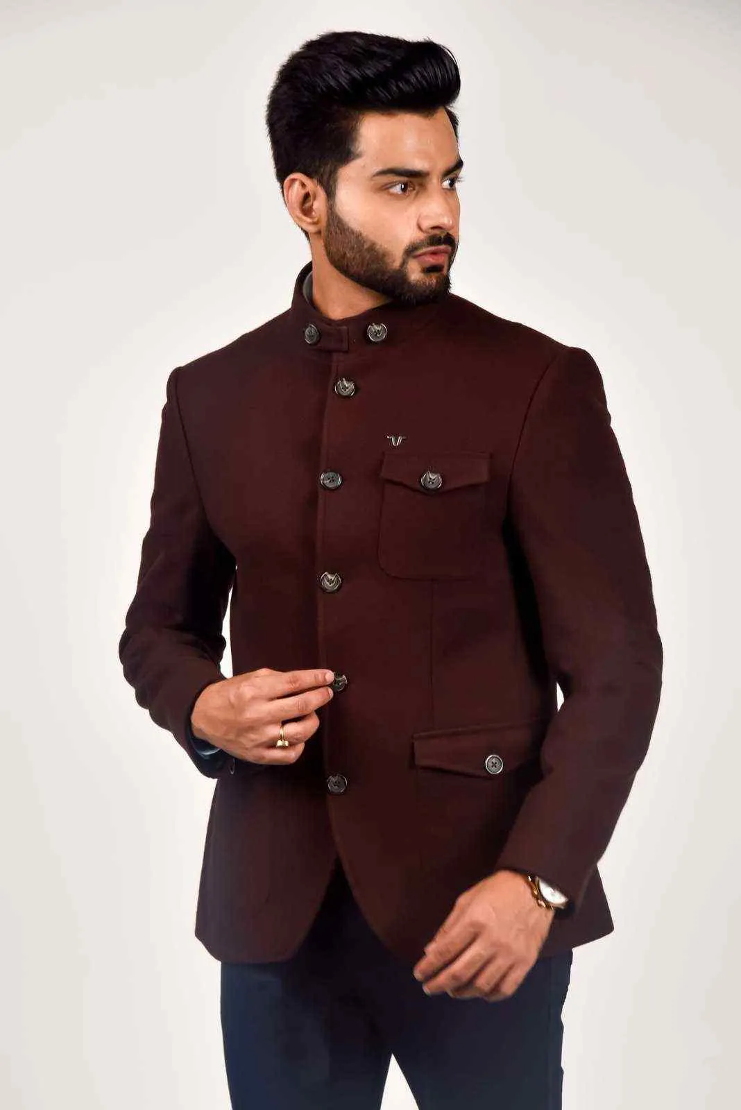 Brown Tweed Woven Blazer For Wedding's