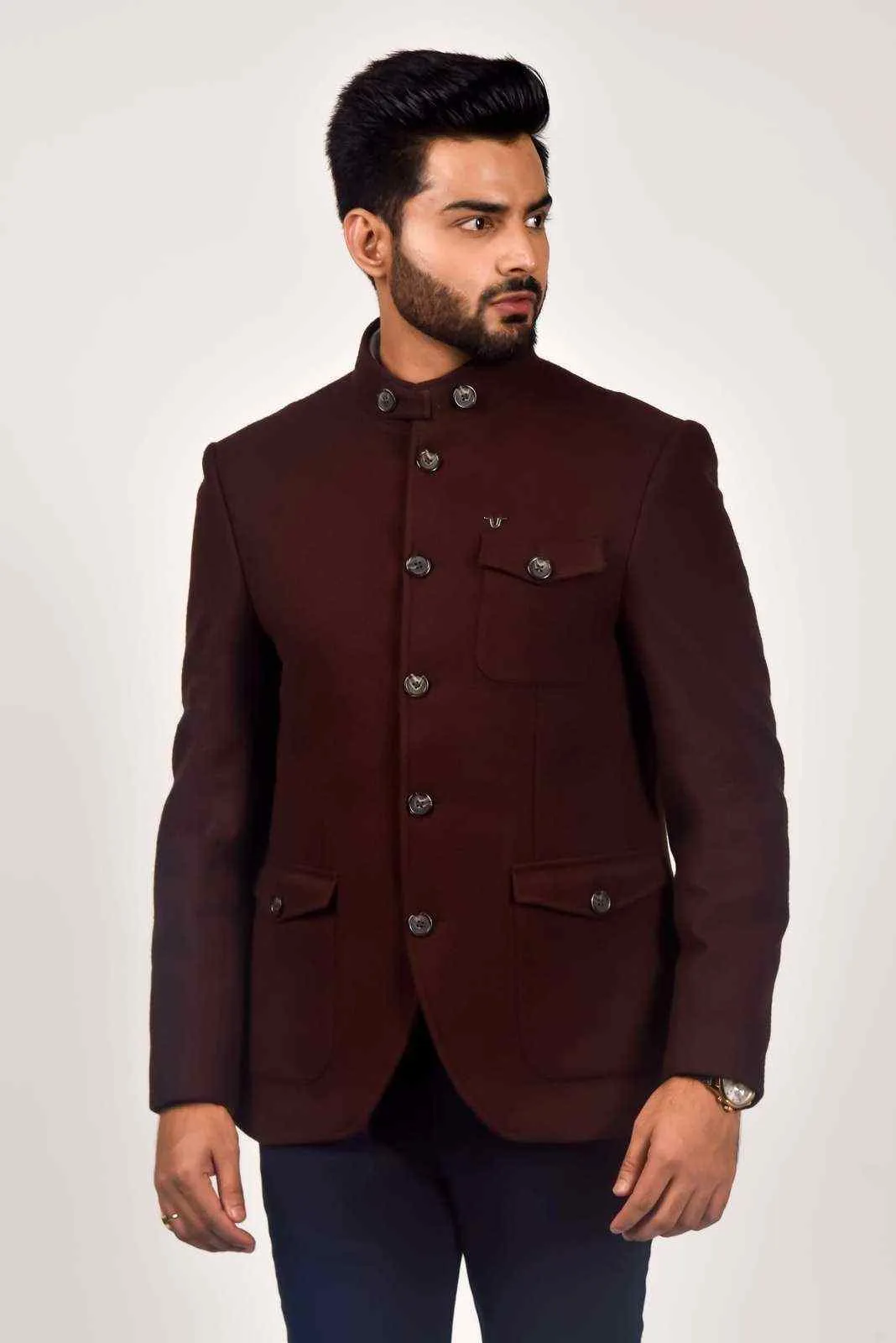 Brown Tweed Woven Blazer For Wedding's