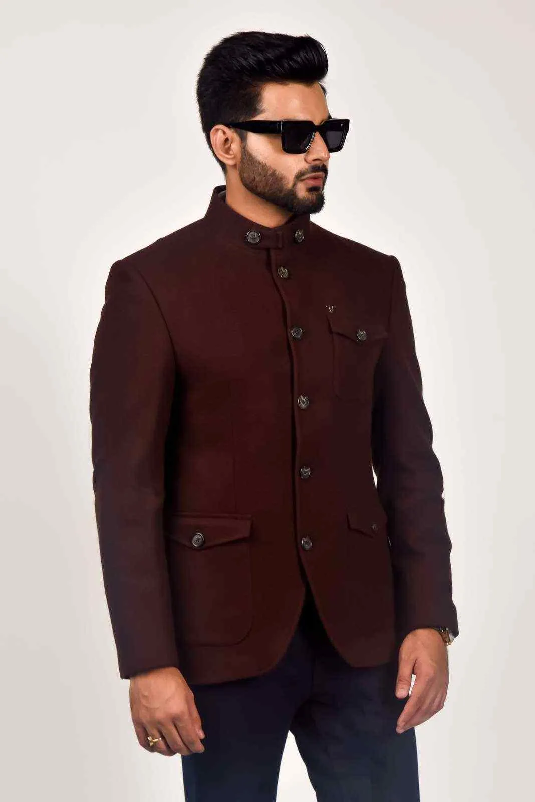 Brown Tweed Woven Blazer For Wedding's