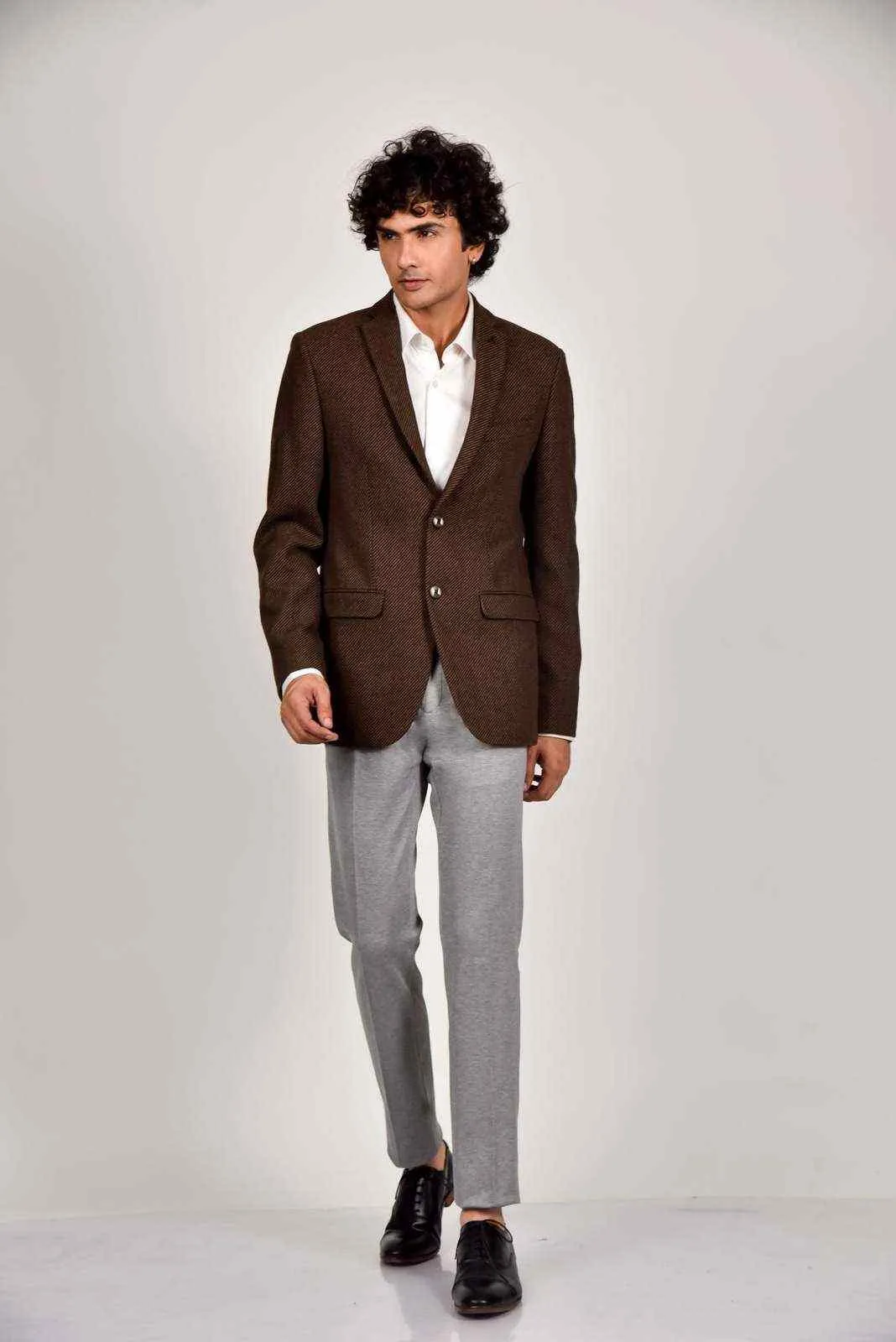 Brown Tweed Woven Blazer