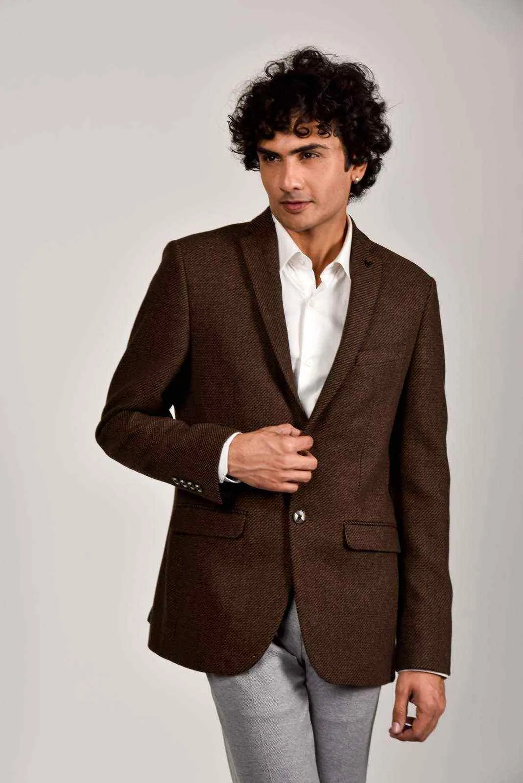 Brown Tweed Woven Blazer