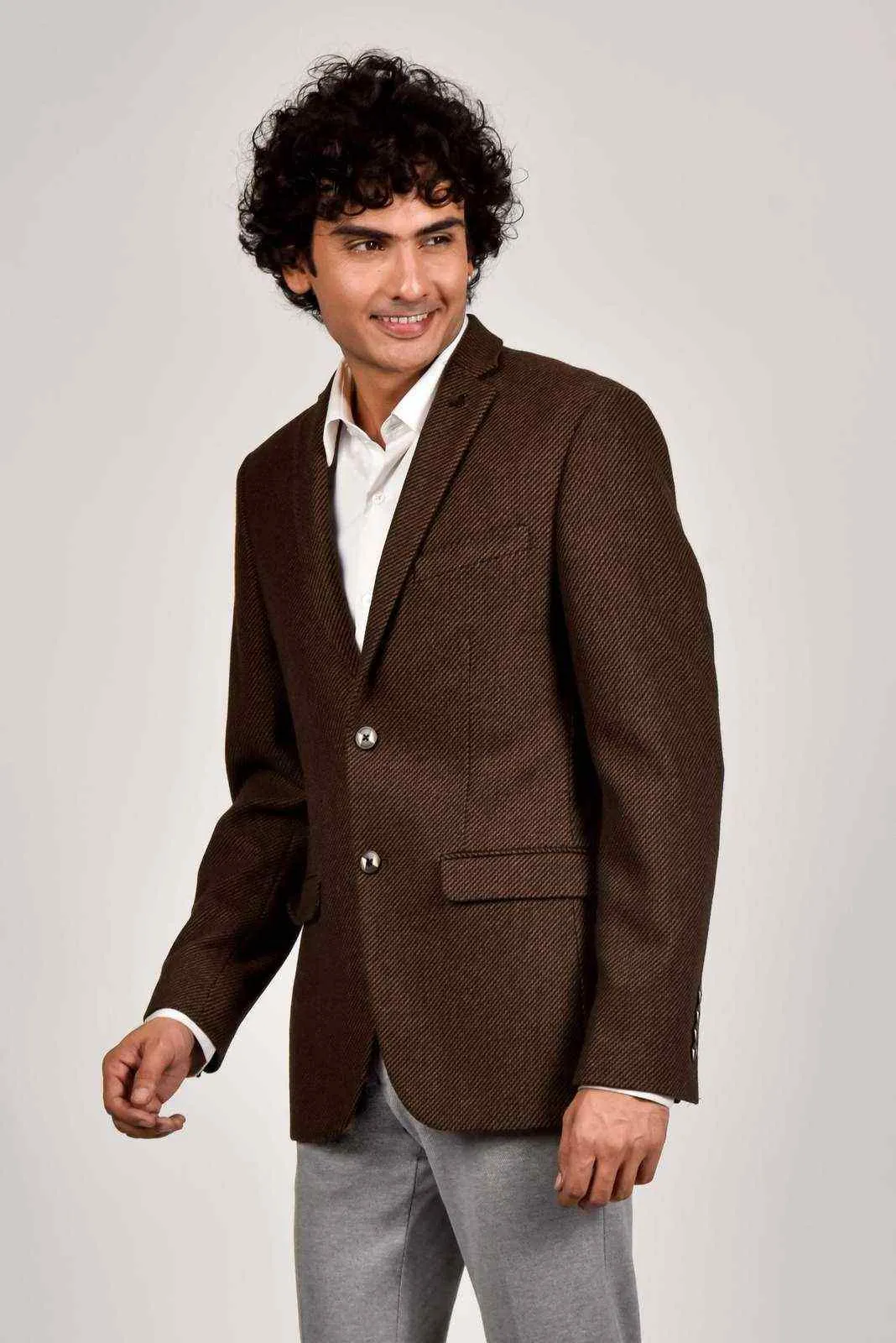 Brown Tweed Woven Blazer