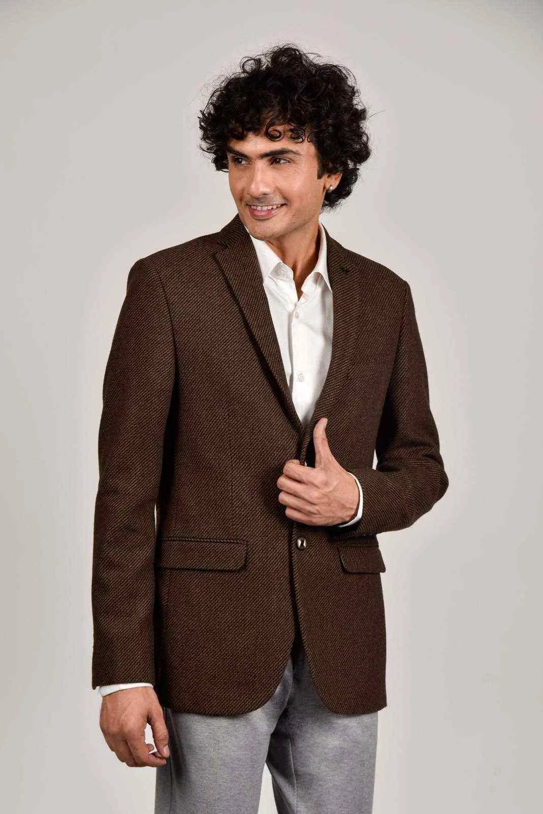Brown Tweed Woven Blazer