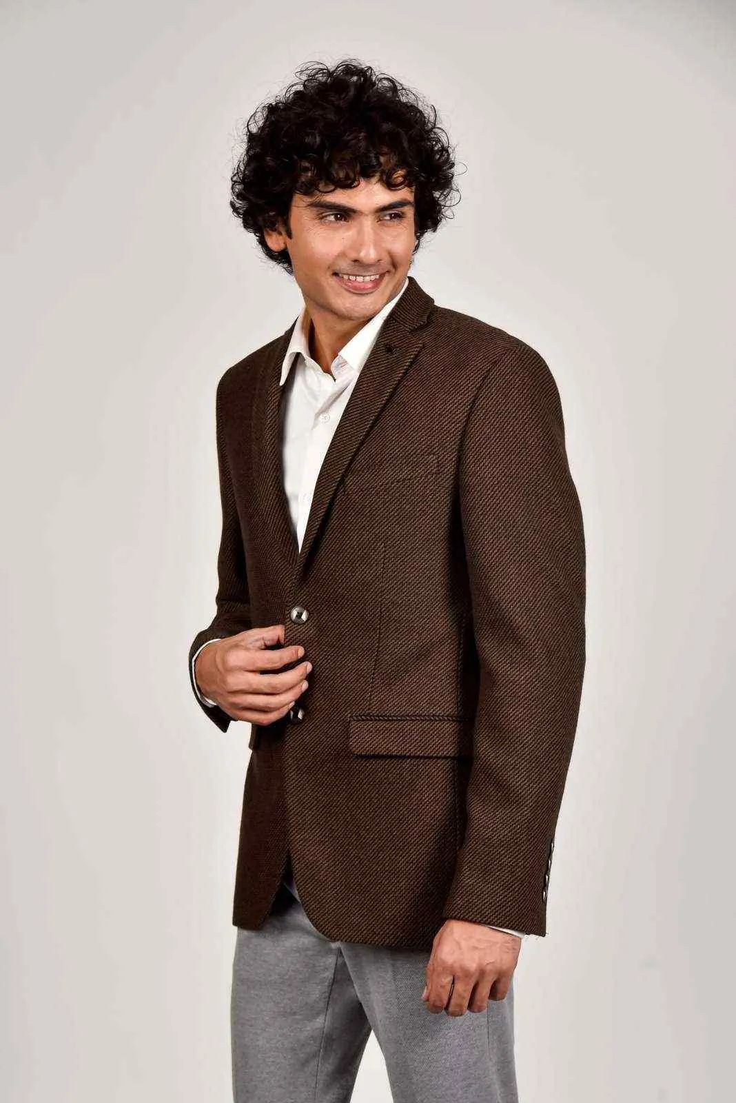 Brown Tweed Woven Blazer