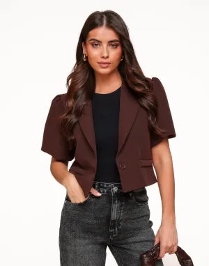 Bruine F/W Edit Cropped Pofmouwen - Blazer