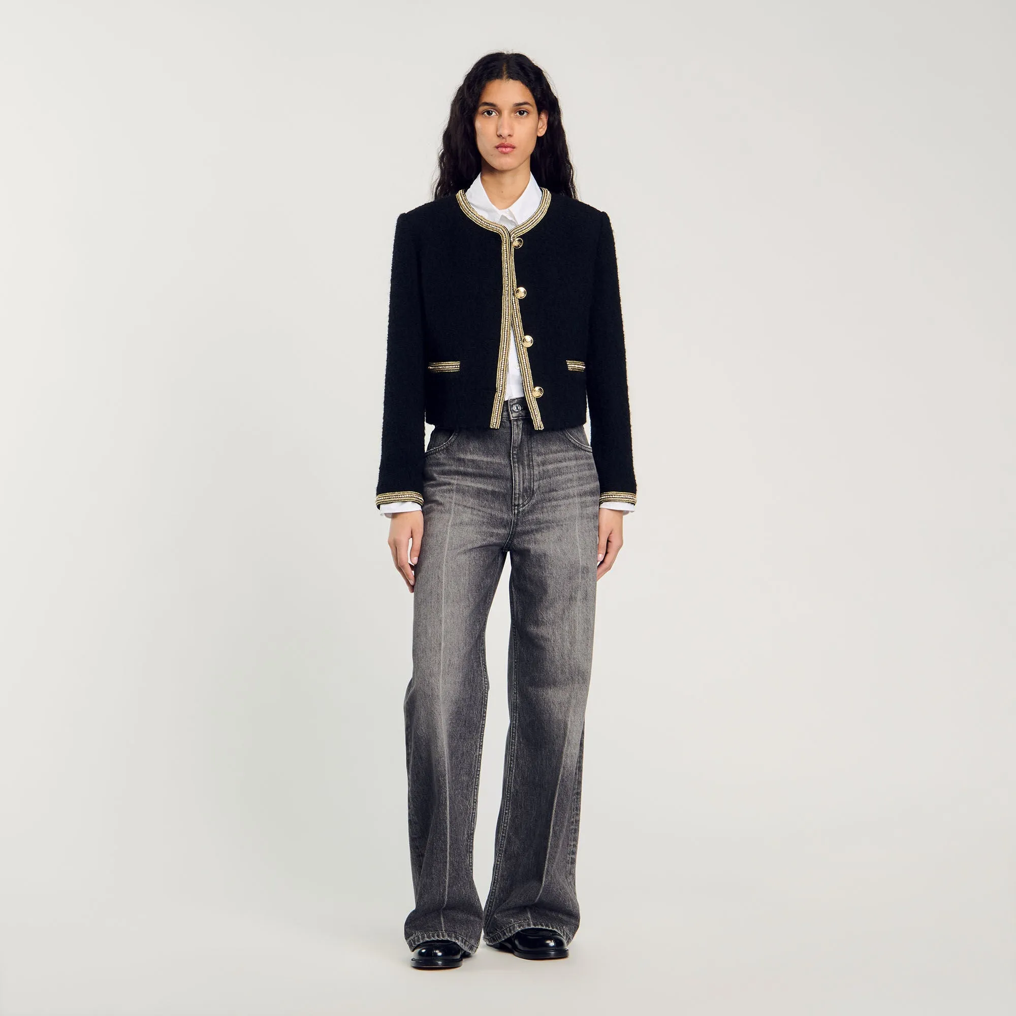 Cambridge Cropped Tweed Jacket Black