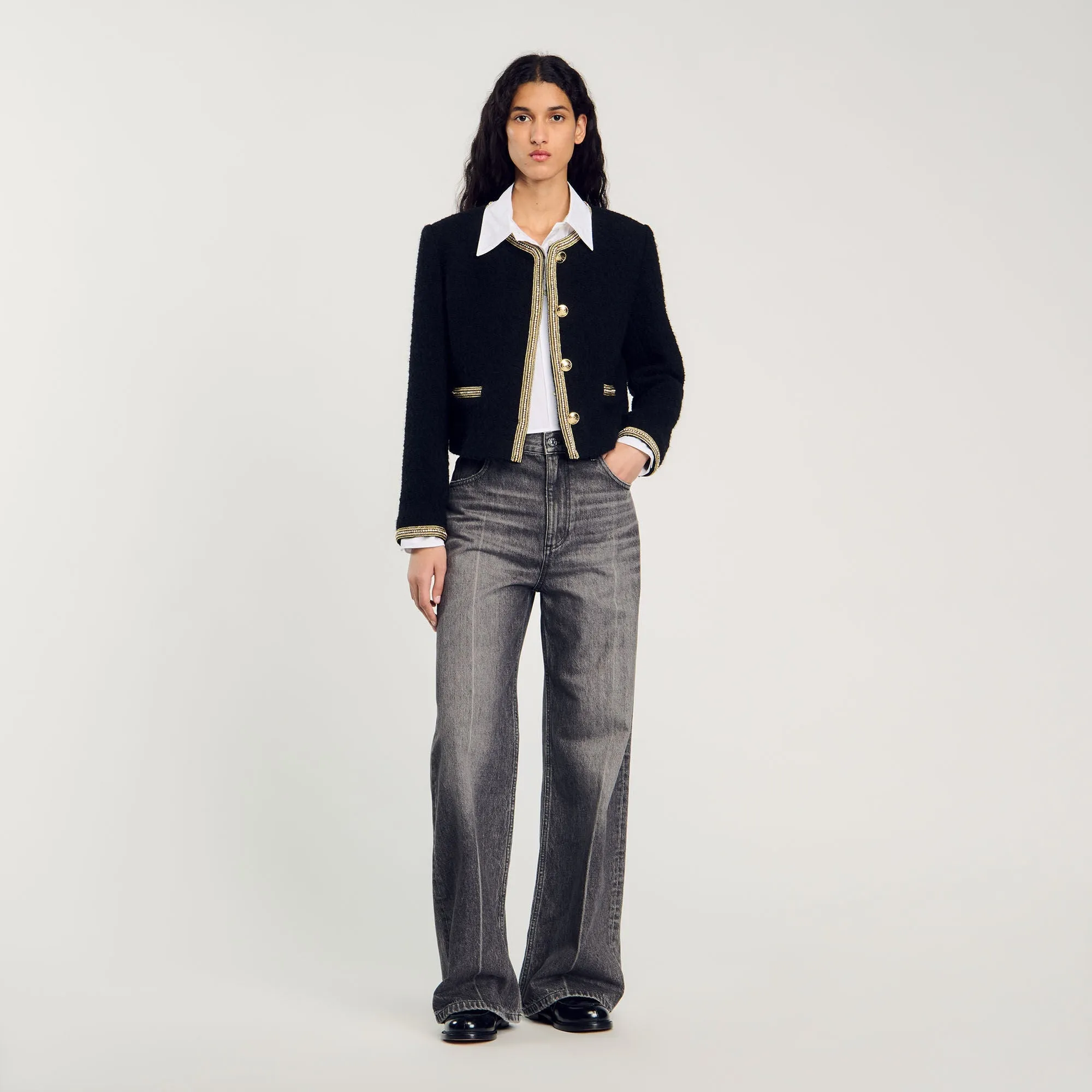 Cambridge Cropped Tweed Jacket Black