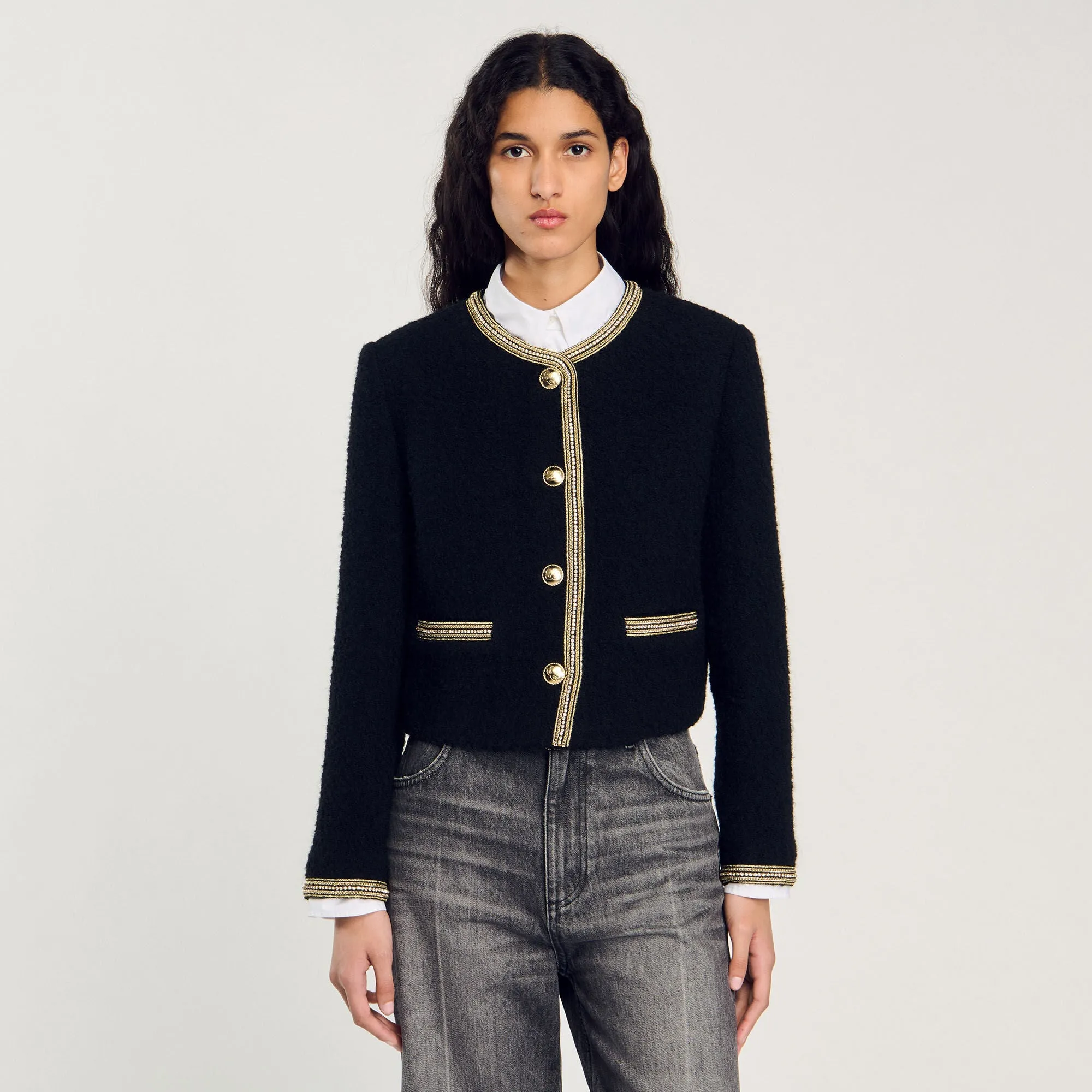 Cambridge Cropped Tweed Jacket Black