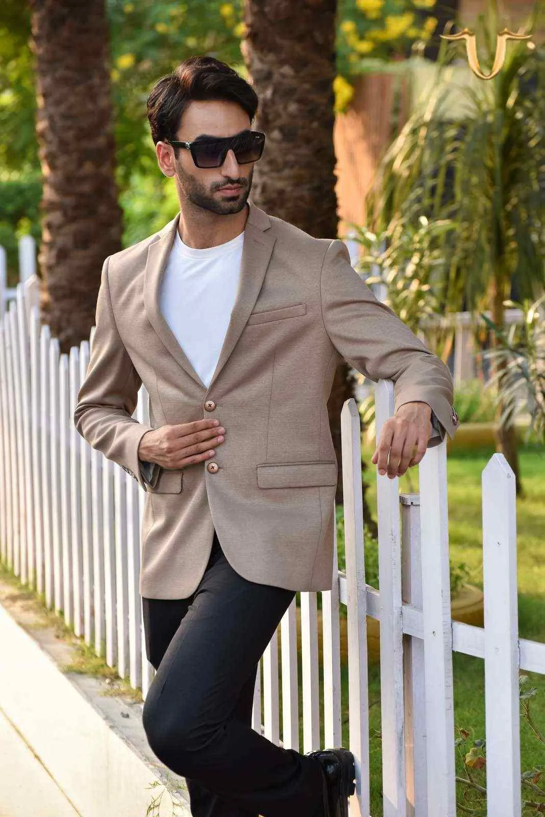 Camel Twill Knitted Blazer