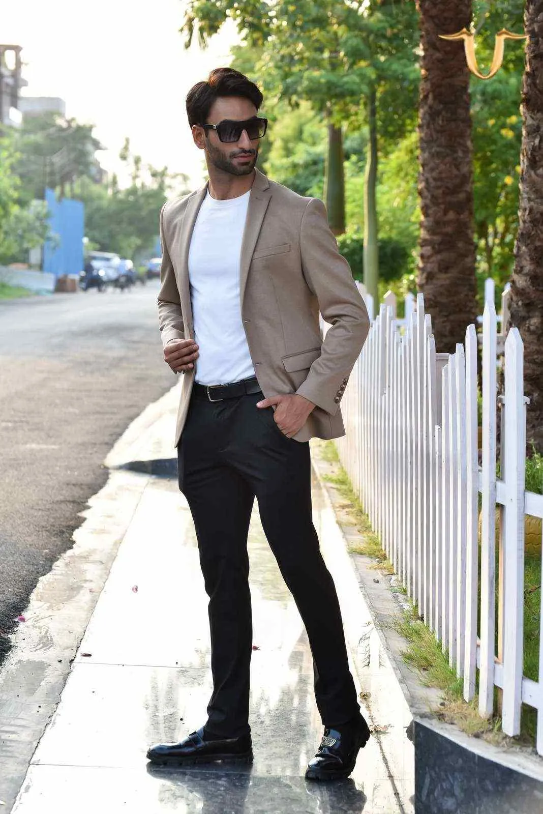 Camel Twill Knitted Blazer