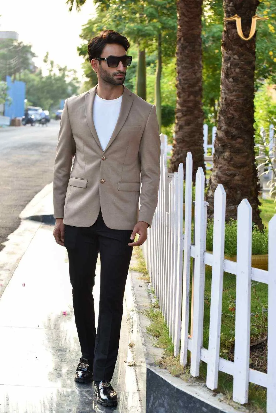 Camel Twill Knitted Blazer