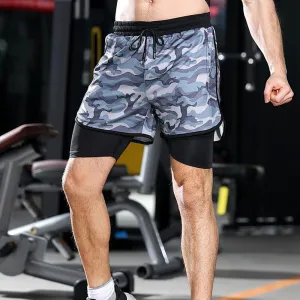 Camouflage Fake Two Pieces Double Layer Men's Shorts
