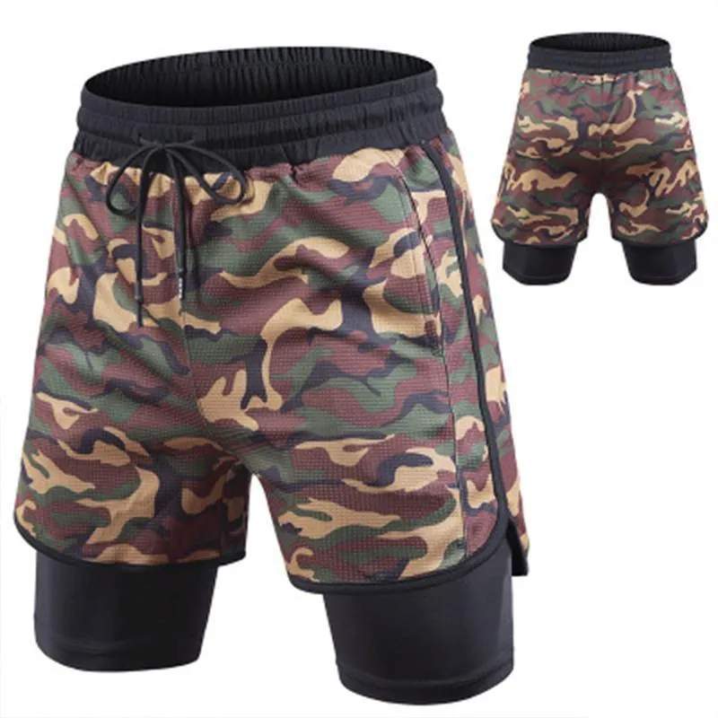 Camouflage Fake Two Pieces Double Layer Men's Shorts