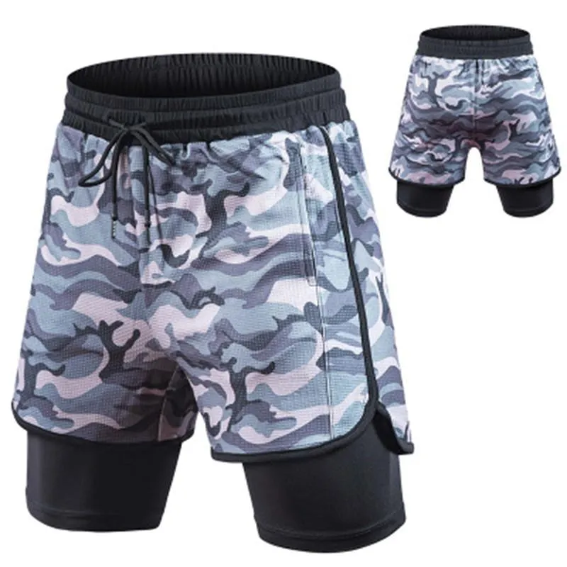 Camouflage Fake Two Pieces Double Layer Men's Shorts