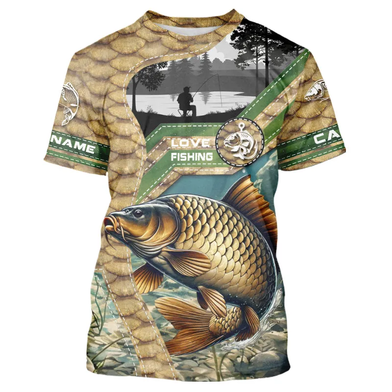 Carp Fishing Customize Name All-over Print Unisex fishing T-shirt NPQ120