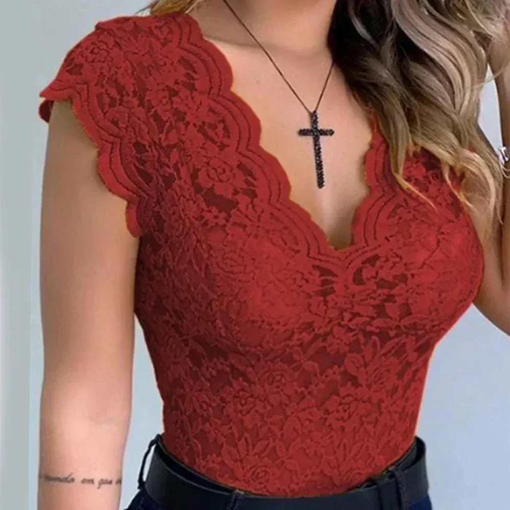 Celeste | Elegant V-Neck Lace Top for Ladies