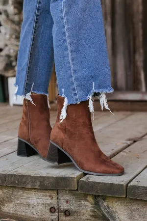 Chestnut Faux Suede Heeled Ankle Booties - FINAL SALE