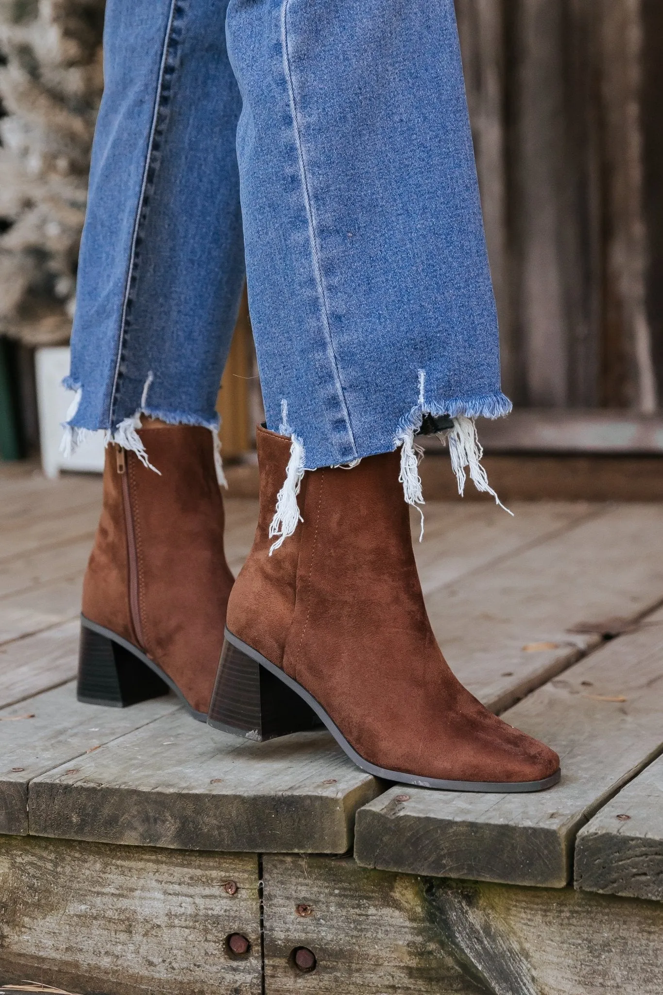 Chestnut Faux Suede Heeled Ankle Booties - FINAL SALE