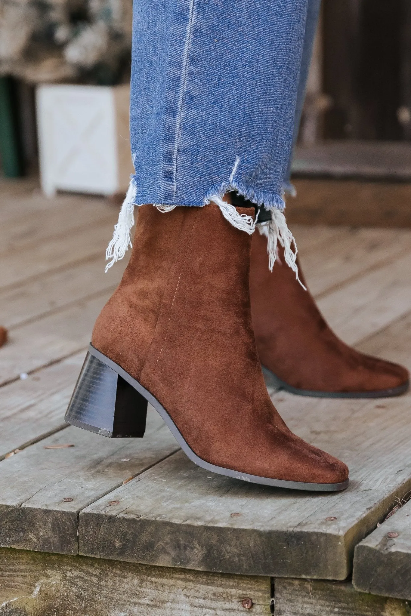 Chestnut Faux Suede Heeled Ankle Booties - FINAL SALE