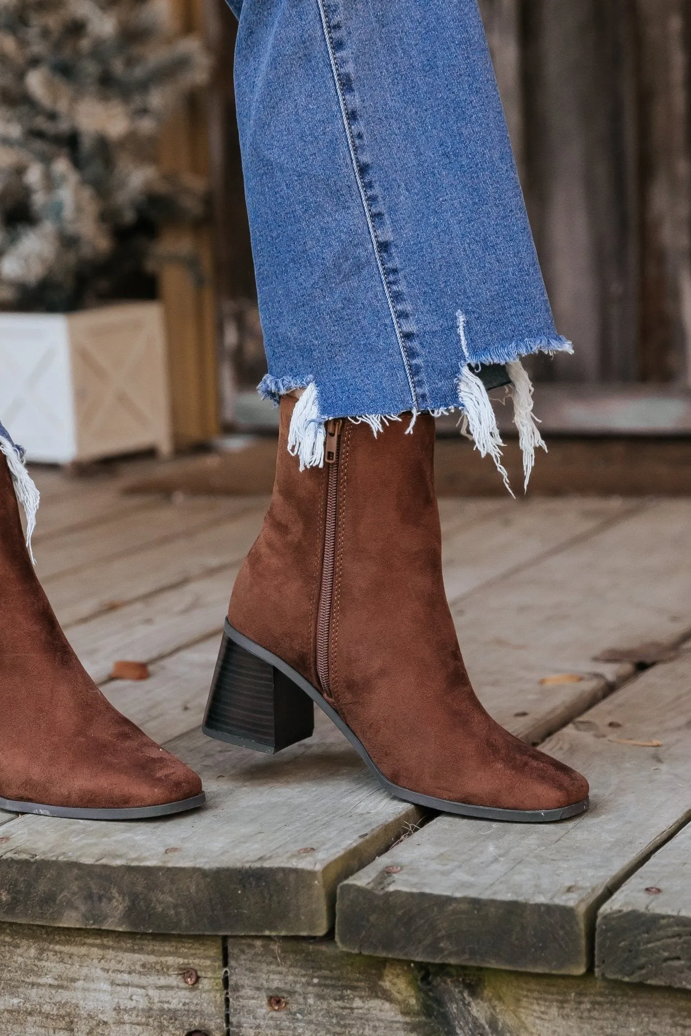 Chestnut Faux Suede Heeled Ankle Booties - FINAL SALE