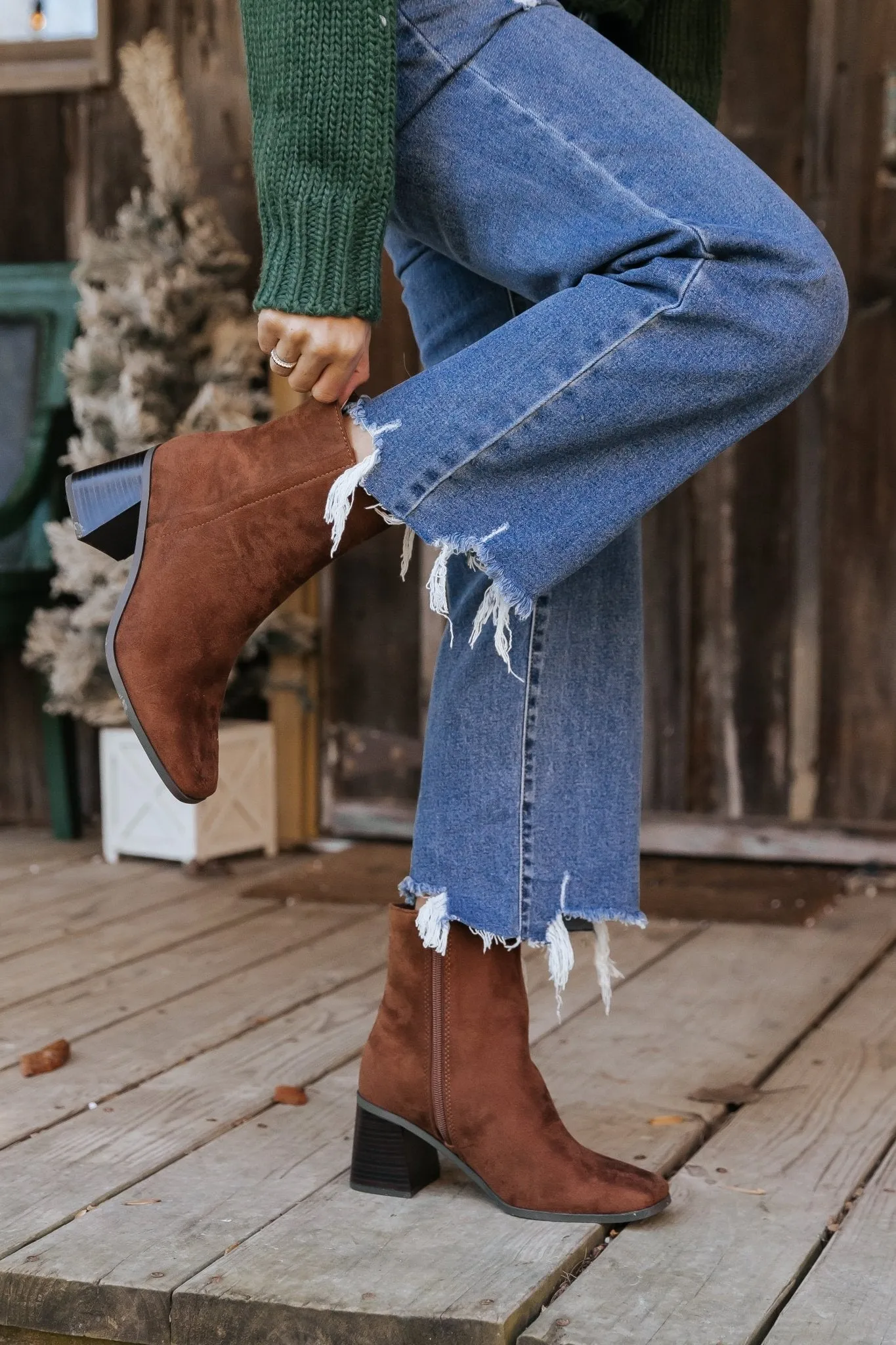 Chestnut Faux Suede Heeled Ankle Booties - FINAL SALE