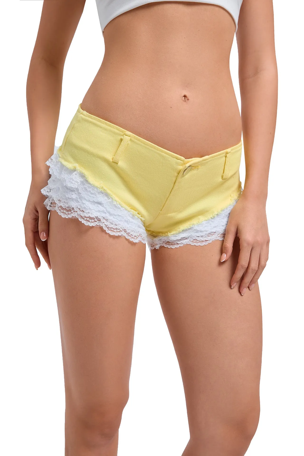 Chic Low-Waist Lace Patchwork Denim Hot Shorts