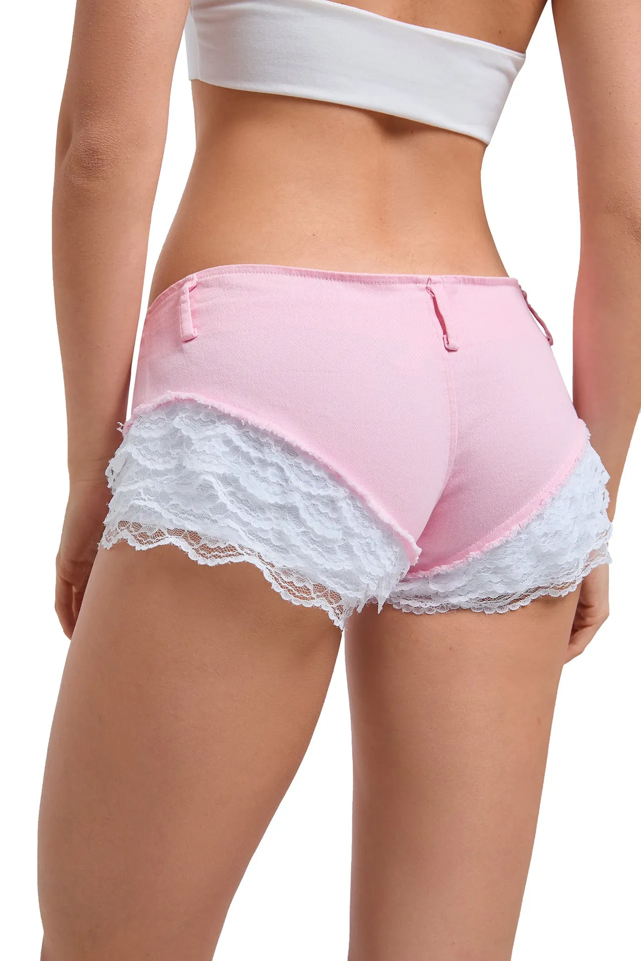Chic Low-Waist Lace Patchwork Denim Hot Shorts