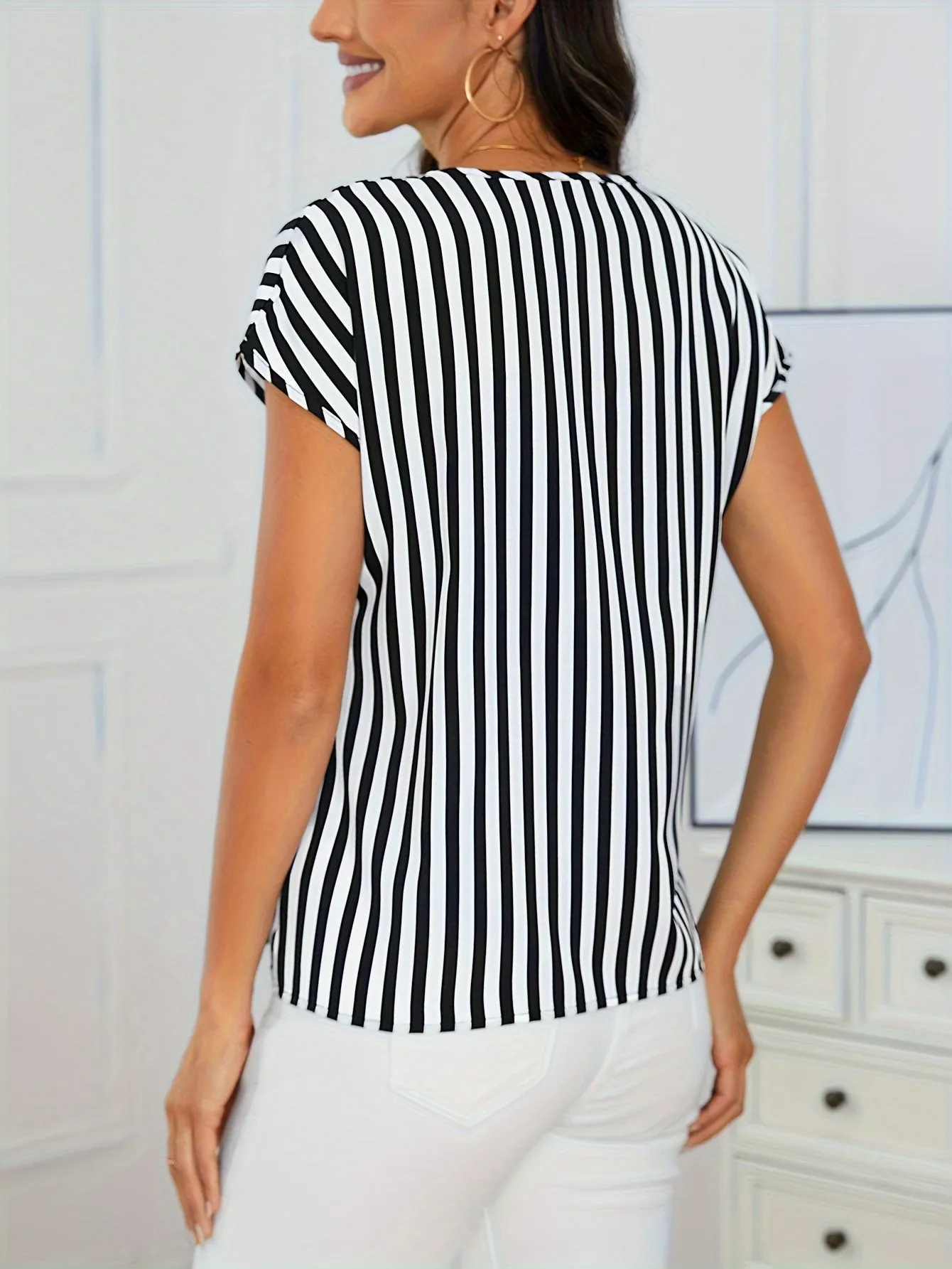 Clara™    | Chic Stripe Surplice Blouse