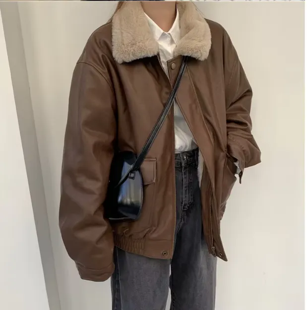 Clarence | Stylish Leather Jacket with Cozy Collar for Women
