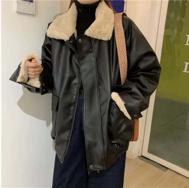 Clarence | Stylish Leather Jacket with Cozy Collar for Women