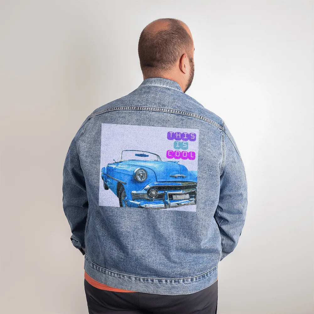 Classic Old Car is Cool DTG Denim Jacket for Men